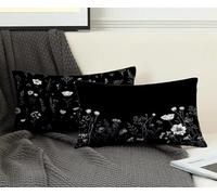 Federe Cuscino Letto 50x80 Set Da 2, Federe Cuscino Letto Nero Cuscini per Divano Fiore Copricuscini Divano Lino Copricuscini con Cerniera Invisibile per Decorazioni Casa, Regalo Donna -ly2508M9