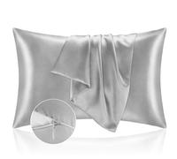Federe Cuscino Letto 50x90 in Raso - Federa Setoso Proteggere Pelle e Capelli - OEKO-TEX - Super Morbida e Ipoallergenico - Federa 2 Pezzi con Cerniera Argento