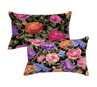 Federe Cuscino Letto 60x80 Set di 2, Nero Federa Cuscini Rettangolari Divano, Fiori Colorati Cuscini Arredo Camera da Letto, Salotto, Cerniera Invisibile, Doppia Faccia Stampa, Regalo Donna,Model208