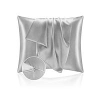 Federe Cuscino Letto 65x65 in Raso - Federa Setoso Proteggere Pelle e Capelli - OEKO-TEX - Super Morbida e Ipoallergenico - Federa 2 Pezzi con Cerniera Argento