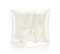 Federe Cuscino Letto 65x65 in Raso - Federa Setoso Proteggere Pelle e Capelli - OEKO-TEX - Super Morbida e Ipoallergenico - Federa 2 Pezzi con Cerniera Beige