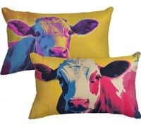 Federe Cuscino Letto 70x90 Retro Cuscini per Divano Bue Cuscini Divano Set da 2, Velluto Federa Cuscino Doppia Faccia Stampa Copricuscini con Cerniera Invisibile per Room Giardino Decor, Model104