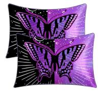 Federe Cuscino Letto Federe for cuscini con farfalle nere e viola, 2 federe for da letto, design stampato, sole luna(51x90cm)