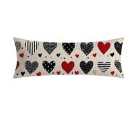 Federe Cuscino Letto Matrimoniale 50x150 cm, Lino Crema Copricuscini con Invisibile Cerniera, Amore Fodera per Cuscino Lungo 150cm, Morbida e Traspirante, Copricuscini per Dormire sul Fianco 0E-652