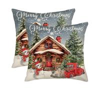 Federe Cuscino,Merry Christmas Cabin Fodere Copricuscino Resistenti Set of 2 Federe Cuscini per Camera da Letto Divano Soggiorno 45X45 Cm