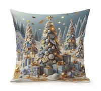 Federe Cuscino Merry Christmas Tree And Happy New Year Festive Box in Snow Drift Golden Confetti Copricuscini Design Elegante Fodere Copricuscino Traspirante per Divano Camera da Letto 45X45 Cm