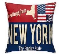 Federe Cuscino New York USA State Flag Map Red Blue Copricuscini Resistenti Copricuscino Arredo Casa per Campeggio Sull'Erba Camera da Letto 45X45 Cm