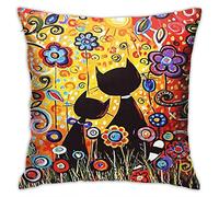 Federe Cuscino of Two Cats with Flowers Cuscino Copricuscini Moderna Copri Cuscini Decorazione Copricuscini per Letto Camera Giardino 45X45 CM