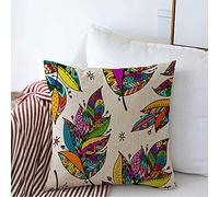Federe Cuscino Ornamental Feathers Retro Your Design Drawn Bird Pattern Graphic Dream Sketch Organic Wing Fashion Protettore per Cuscino Lavabile Federa per Divano 45X45 CM
