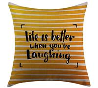 Federe Cuscino Quote Life Is Better When You Are Laughing Hand Drawn Calligraphy On Stripes Yellow And Black Copri Cuscini Bifacciale Copricuscini per Camera 45X45 Cm