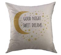 Federe Cuscino Quote with Text Good Night Sweet Dreams Wishing Moon Stars in Gold Colors White Cute Sign Slogan Federe Cuscini Lavabile Copri Cuscini per Giardino 45X45 Cm