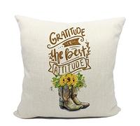 Federe Cuscino Retro Western Cowboy Boot Gratitude Is The Best Attitude Fodera per Cuscino Resistenti Copricuscini Morbido per Regalo Divano 45X45 Cm