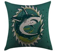 Federe Cuscino Sea Animal Graphic of Shark in Dark Murky Colors Sharp Teeth Fish Marine Nautical Green Protettore per Cuscino Moderna Federa per Sedia 45X45 Cm