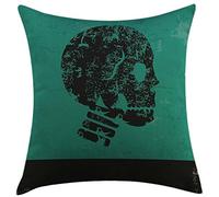 Federe Cuscino Skull Human Skeleton Theme Abstract Art Skull Design Illustration Print Jade Green And Black Protettore per Cuscino Moderna Federa per Giardino 45X45 Cm