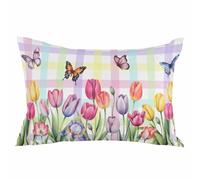 Federe Cuscino Tulips Spring Florals Flowers Butterfly Plaid Pastoral Fodera per Cuscino Morbido Federe Cuscini Resistenti Fodere Copricuscino per Campeggio Sull'Erba Divano Regalo L