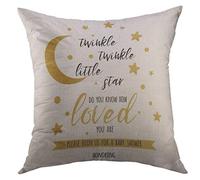 Federe Cuscino Twinkle Little Star Text Cute Gold Moon for Girl for Children Birthday Label Sign Inspirational Copricuscini Arte Protettore per Cuscino per Divano 45X45 Cm