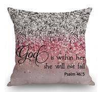 Federe Cuscino Verse Psalm 46:5 God Is Within Her,She Will Not Fail Farmhouse Fodera per Cuscino Morbido Copricuscini per Camera da Letto Campeggio Sull'Erba 45x45 CM