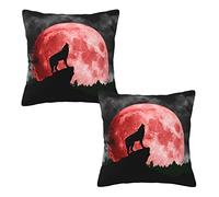 Federe Cuscino Wolf Howling At Red Moon Fodere Copricuscino Resistenti Set of 2 Fodera per Cuscino per Camera da Letto Divano Campeggio Sull'Erba 45X45 Cm
