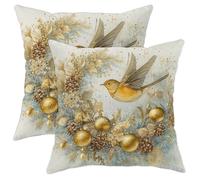 Federe De Cuscini Bird Christmas Rustic Pine Coness Ornament Christmas Gold Fodere Cuscini Set 2 Resistenti Cerniera Invisibile Fodera per Cuscino per Sedia Salotto Balcone 45X45Cm