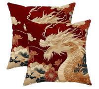 Federe De Cuscini Dragon Red And Gold Oriental Dragon Copri Cuscino Set 2 Morbida Decorative Copricuscini per Casa Interni Salotto 45X45Cm