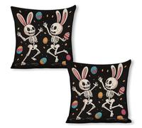Federe De Cuscini Easter Bunny Skeletons Dancing Fodera per Cuscino Set 2 Cerniera Invisibile Traspirante Copricuscini per Divano Balcone Salotto 45X45Cm