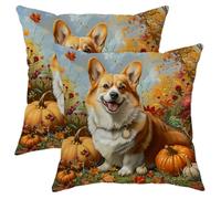 Federe De Cuscini Fall Cute Corgi Autumn Pumpkin Dog Puppy Maple Leaves Set of 2 Traspirante Federe Decorative per