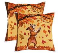 Federe De Cuscini Fall Maple Leaves Boxer Autumn Cute Dog Plant Puppy Pet Set of 2 Resistenti Square Federe per