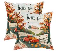 Federe De Cuscini Fall Red Truck Autumn Fun Farm Pumpkin Farmhouse Maple Leaves Set of 2 Lavabili Federe Confezione Arredamento Casa per