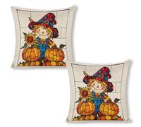 Federe De Cuscini Stained Glass Autumn Scarecrow Pumpkins Fodere Cuscini Set 2 Lavabili Cerniera Invisibile Copri Cuscino per Divano Salotto Sedia 45X45Cm