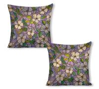 Federe De Cuscini Stained Glass of Flowers Copri Cuscino Set 2 Lavabili Decorative Fodera per Cuscino per Casa Balcone Divano 45X45Cm