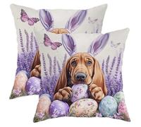 Federe Decorative 45X45Cm Set 2 Copri Cuscino Resistenti Fodere Cuscini per Letti Giardini Casa Spring Easter Bloodhound Dog Cute Lavender Eggs