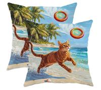 Federe Decorative 45X45Cm Set 2 Copricuscini Resistenti Fodere Cuscini per Camera da Letto Sedia Giardini Funny Abyssinian Cats Cute Beach Coastal Sea
