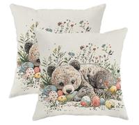 Federe Decorative 45X45Cm Set 2 Copricuscini Resistenti Fodere per Cuscini per Camera da Letto Esterno Salotto Spring Easter Bear Wildlife