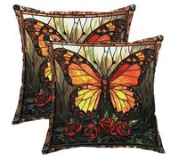 Federe Decorative Butterfly Orange Monarch Butterfly Stained Glass Spring Summer Set of 2 Quadrate Federe Cuscini per