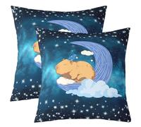 Federe Decorative Childs Kawaii Capybara Blue Galaxys Moon Stars Cloud Starry Skyfunny Wildlife Animal Set of 2 Traspirante Federe Cuscini per