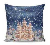 Federe Decorative Christmas Ginger Bread Fort Candy Xmas Pine Tree Light Ball 45X45Cm Fodere per Cuscini Poliestere Resistenti Fodera per Cuscino Decorativa per Interni Camera da Letto Esterno
