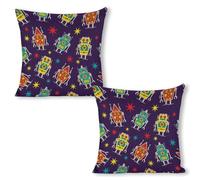 Federe Decorative Cute Robots Space Unique Set of 2 Morbida Federe per Cuscini per