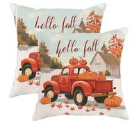 Federe Decorative Fall Red Truck Autumn Farm Pumpkin Watercolor Maple Leaves Set of 2 Morbida Federe De Cuscini per