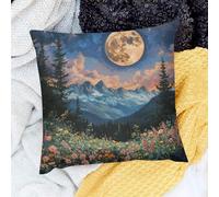 Federe Decorative Flower Moonlit F-Orest Mountain Watercolor Full Moon Night Nature Scenery Set of 2 Resistenti Federe per Cuscini per