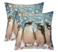 Federe Decorative Penguin Winter Snowflake Kawaii Nature Wild Aninal Cute Penguins Set of 2 Traspirante Federe Cuscini per