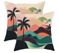 Federe Decorative Tropical Sunpalette Palm Trees Set of 2 Lavabili Federe per Cuscini per