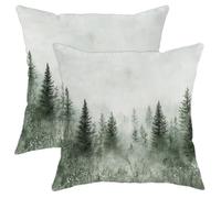 Federe Decorative Wood Green Watercolor Pine Tree Landscape Set of 2 Traspirante Federe Cuscini per