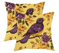 Federe Decorativo Flower Bird Yellow Vintage Bird And Rose Set of 2 Resistenti Federe Cuscini per