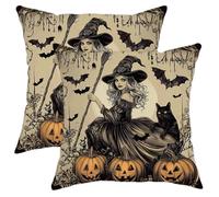 Federe Decorativo Halloween Gothic Witch Aesthetic Bat Pumpkin Witchy Set of 2 Morbida Federe Confezione Arredamento Casa per