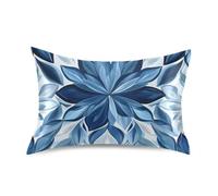 Federe in raso con motivo floreale e foglie, colore blu e grigio, federa decorativa per il viso, dimensioni standard, con chiusura a busta, per divano, 50 x 66 cm