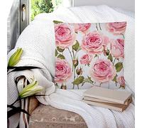 Federe per Cuscini 45x45 cm,Rosa Antico Saluto Floreale Germoglio Rose Inglesi Motivo Ro, Fodera per Cuscino con poliestere Quadrato Federa Cerniera Invisibile per Casa,Ufficio,Esterno,Camera da letto