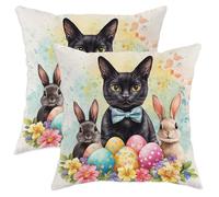 Federe per Cuscini 45X45Cm Set 2 Copricuscini Traspirante Federe Decorativo per Camera da Letto Balcone Casa Spring Easter Bombays Cats Cute Bunny Eggs