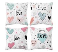 Federe per Cuscini 50x50cm Bianco 4 Pezzi Velluto Copricuscini Decorative per Federe Cuscini Divano, Amore Fodera per Cuscino con Cerniera Invisibile per Divano Letto Soggiorno Camera da Letto L-1D