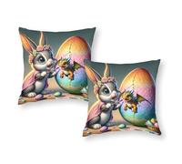 Federe per cuscini antiallergiche per bambini con coniglietto pasquale dipinto a forma di uovo di drago, confezione da 2, per decorazioni natalizie per la casa, 18"x18"