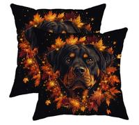 Federe per cuscini autunnali con motivo Rottweiler, 18x18, set da 2, morbide federe con ghirlanda di foglie d'acero autunnali con cerniera, divertenti decorazioni per cuccioli e animali domestici, pe